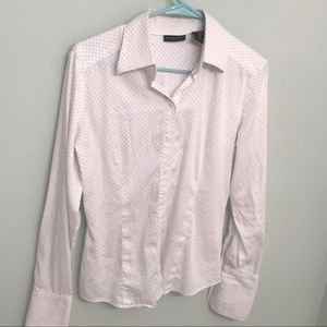 New York & Company White with Black Polka Dots Button Down Long Sleeve Medium